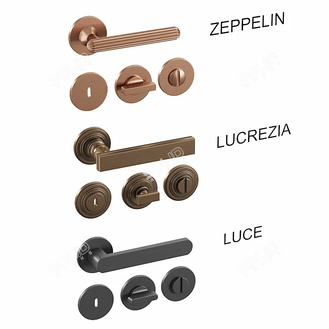 DND Door Handles Set Variety 3D model image 3