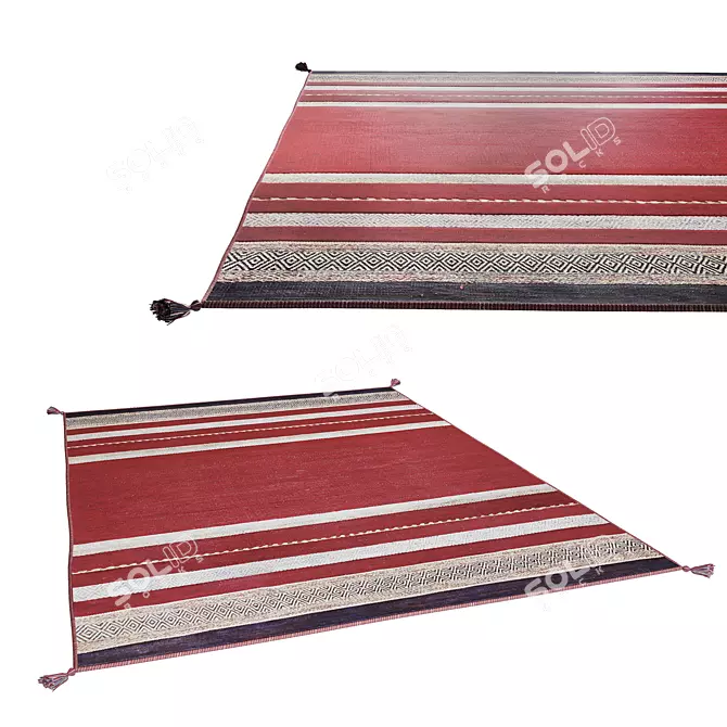 Crimson Handmade Cotton Chenille Rug 3D model image 2