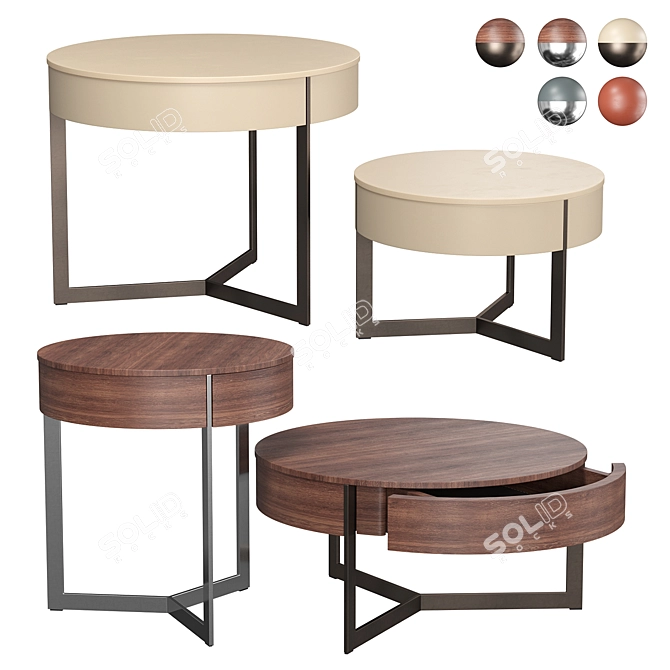 Minimalist Round Coffee Table Set 3D model image 1