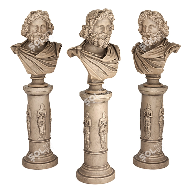 Roman Bearded Man Sculpture on Pedestal 3D model image 2