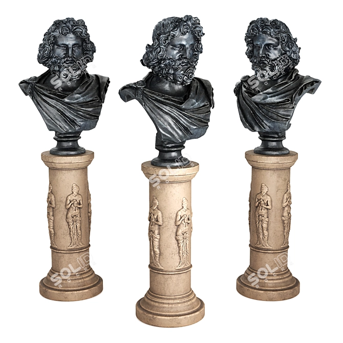 Roman Bearded Man Sculpture on Pedestal 3D model image 4