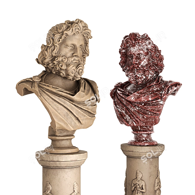 Roman Bearded Man Sculpture on Pedestal 3D model image 5