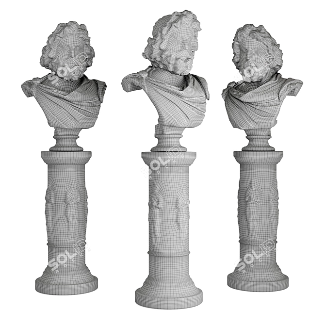 Roman Bearded Man Sculpture on Pedestal 3D model image 7