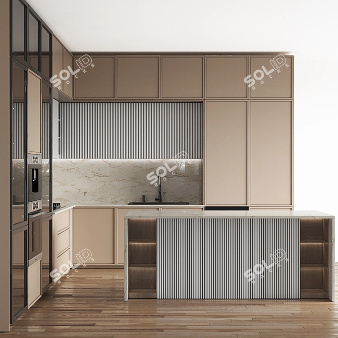 Modern L-Shaped Kitchen Island 3D Model 3D model image 2