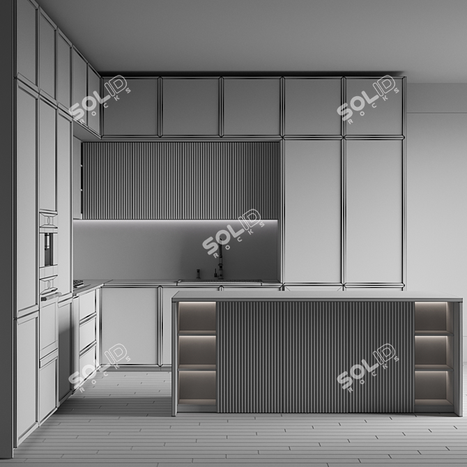 Modern L-Shaped Kitchen Island 3D Model 3D model image 6