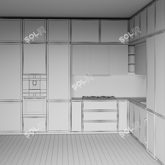 Modern L-Shaped Kitchen Island 3D Model 3D model image 7