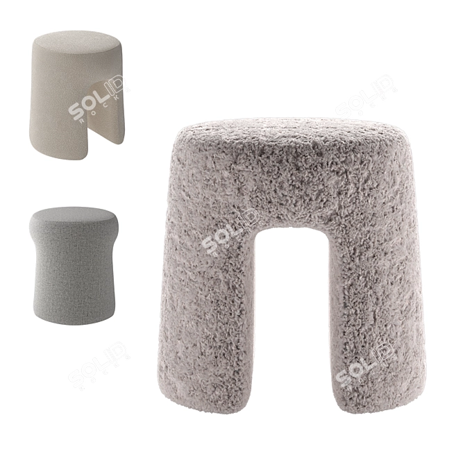 Luxurious Sheepskin Pouf 1756 Fabric 3D model image 1
