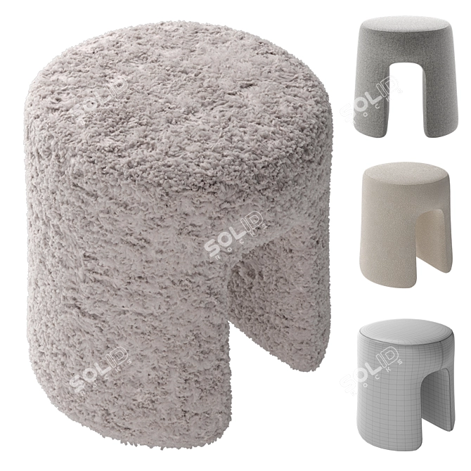 Luxurious Sheepskin Pouf 1756 Fabric 3D model image 10