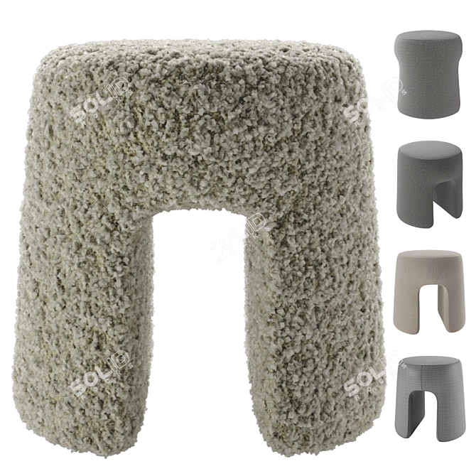 Luxurious Sheepskin Pouf 1756 Fabric 3D model image 19