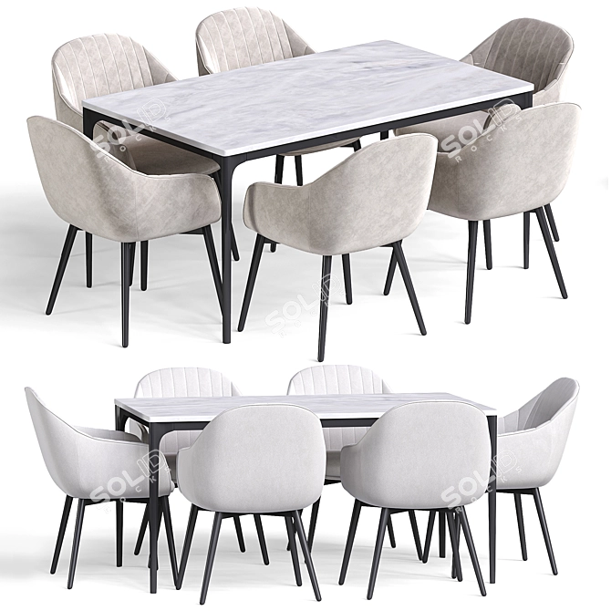 Modern Kanto Dining Table Set 3D model image 1