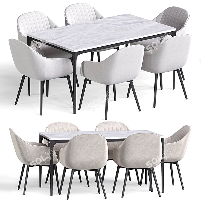 Modern Kanto Dining Table Set 3D model image 2