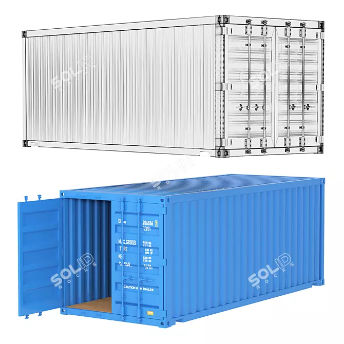 Railway containers models, RAL 5012. 3D model image 4