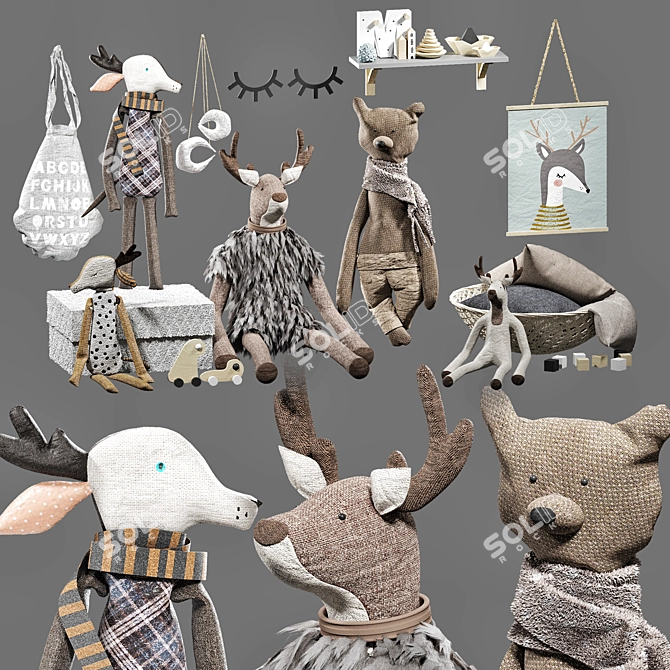 Scandinavian Style Plush Toy Set 3D model image 1