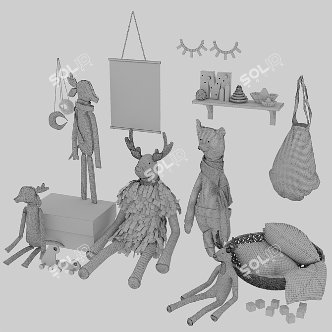 Scandinavian Style Plush Toy Set 3D model image 2