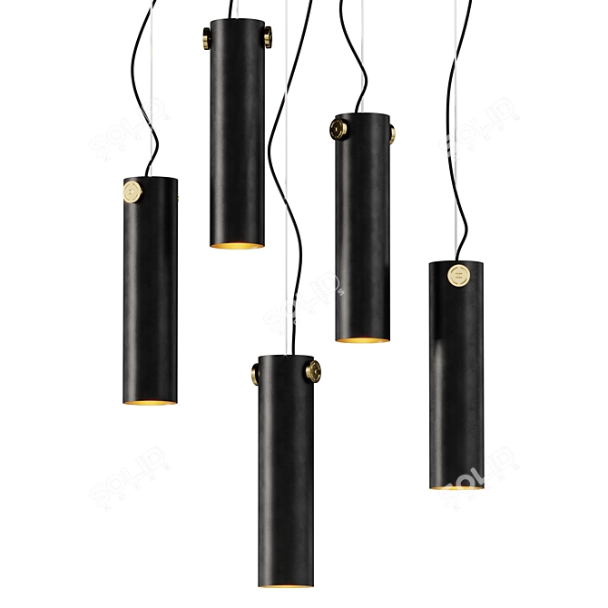Sleek Cylinder Brass Suspension Lamp 3D model image 1