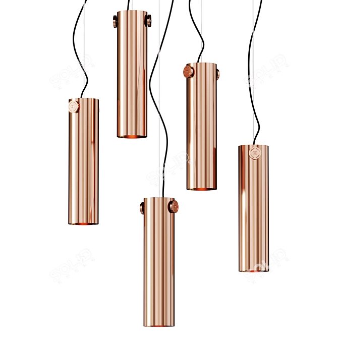 Sleek Cylinder Brass Suspension Lamp 3D model image 3