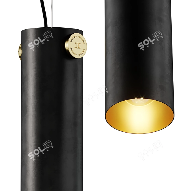 Sleek Cylinder Brass Suspension Lamp 3D model image 4