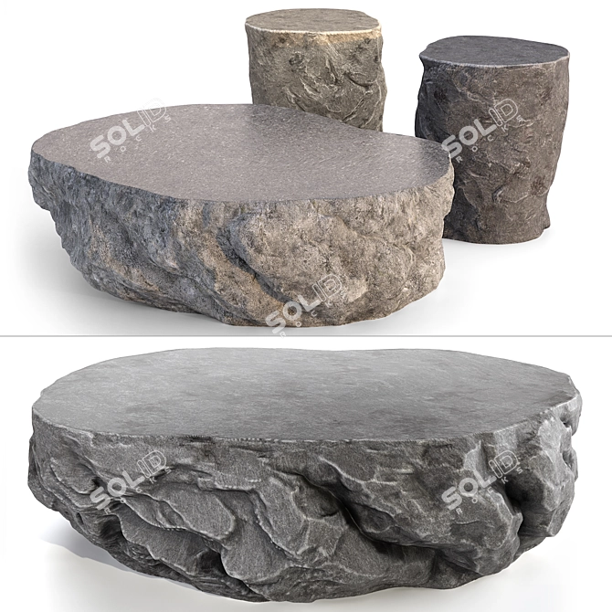 Dual Color Rock Side Tables 3D model image 1