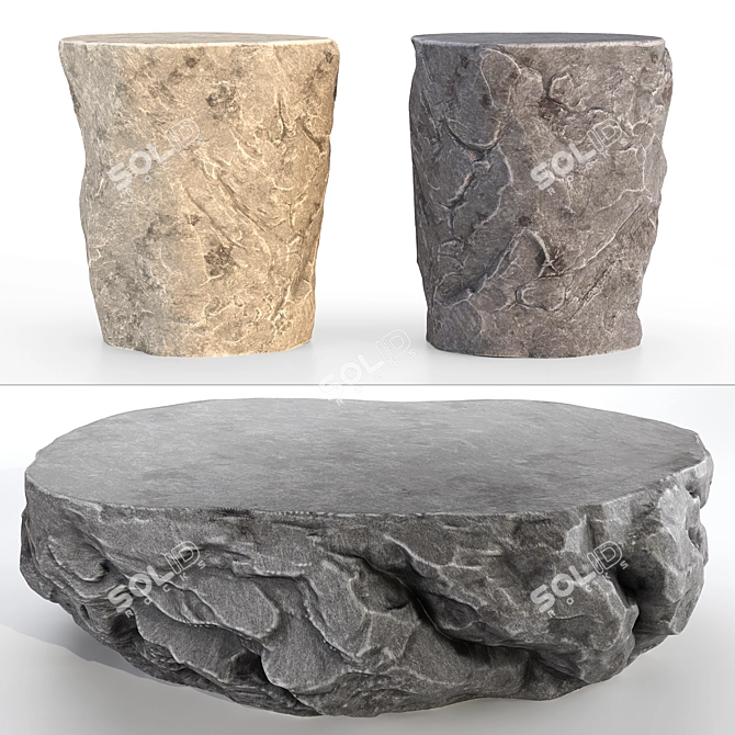 Dual Color Rock Side Tables 3D model image 4