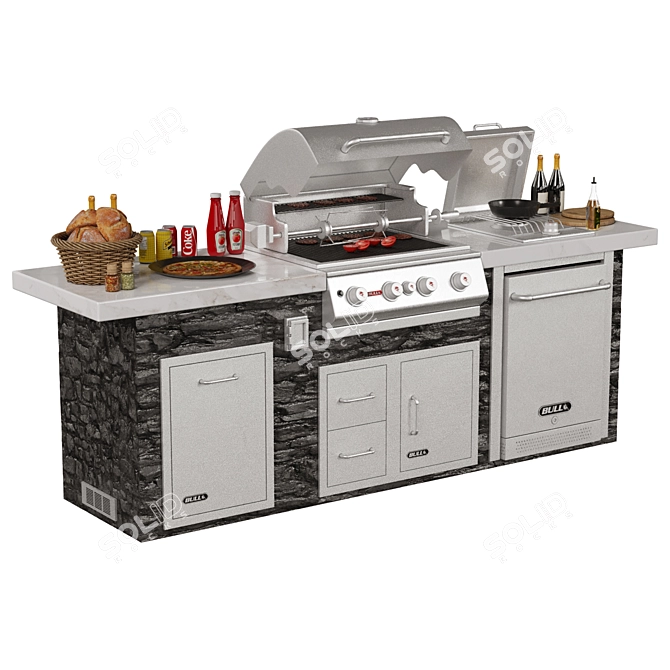 Outdoor BBQ Grill 4-In-1 3D model image 2