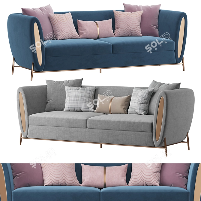 Royal Blue Velvet Sofa Luxury 3D model image 1