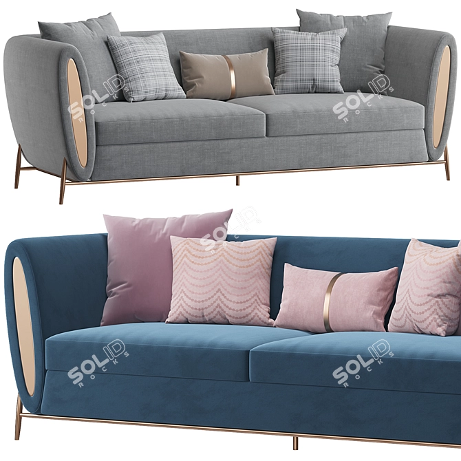 Royal Blue Velvet Sofa Luxury 3D model image 2