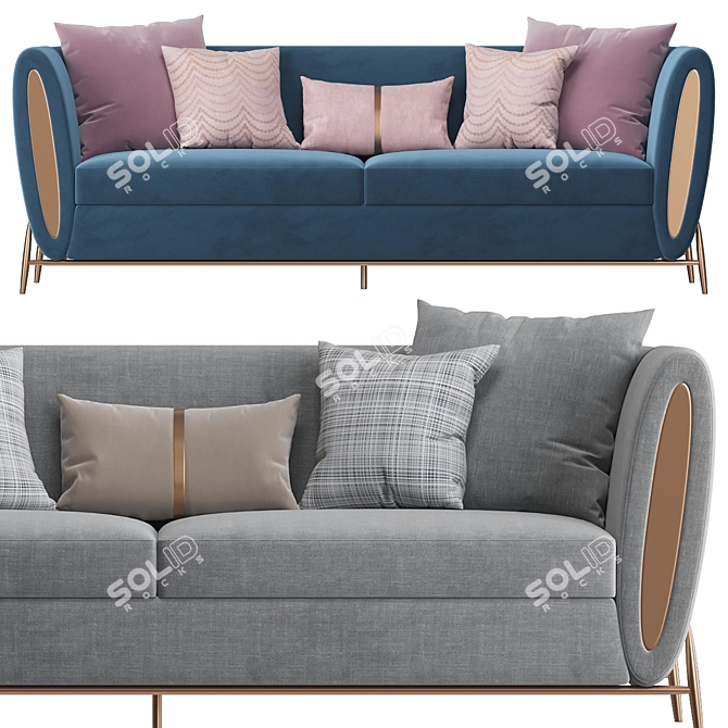 Royal Blue Velvet Sofa Luxury 3D model image 3