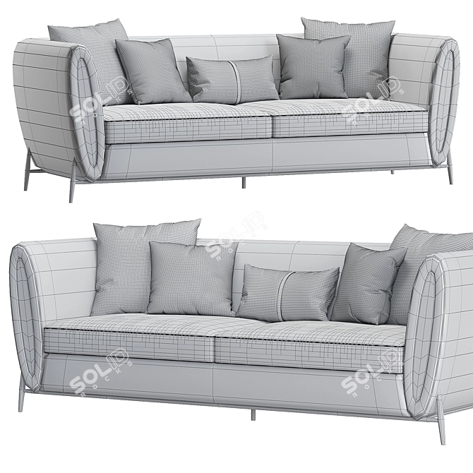 Royal Blue Velvet Sofa Luxury 3D model image 4