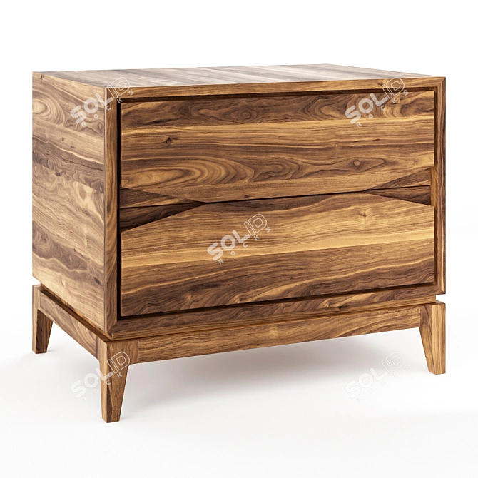 Contemporary Walnut Bedside Table 3D model image 2