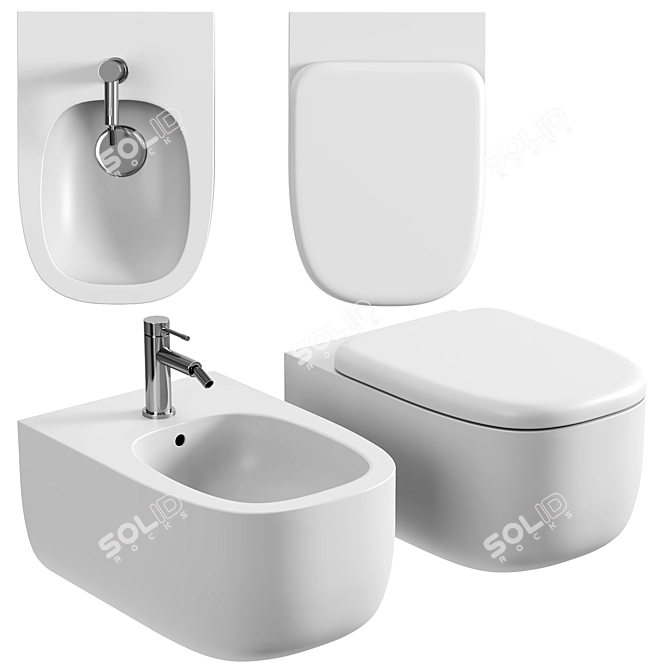 Modern Rimless Wall-Hung Toilet 3D model image 1