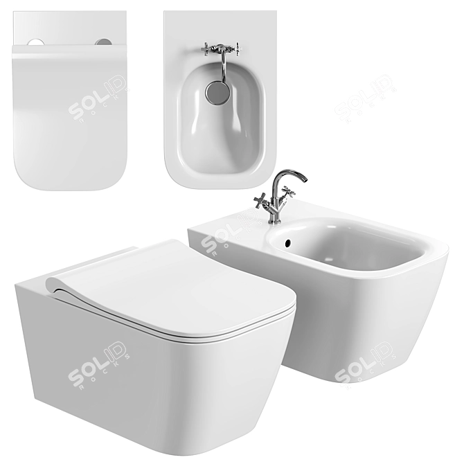 Ceramic Wall-Hung Rimless Toilet 3D model image 1
