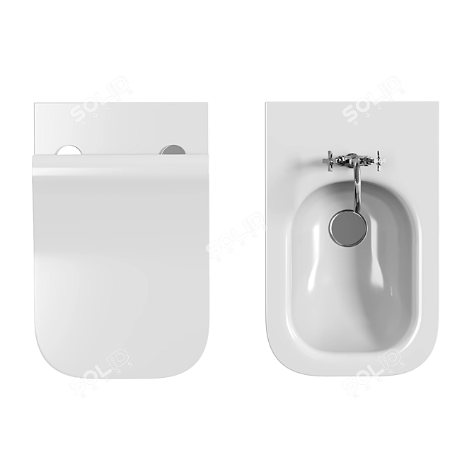 Ceramic Wall-Hung Rimless Toilet 3D model image 2