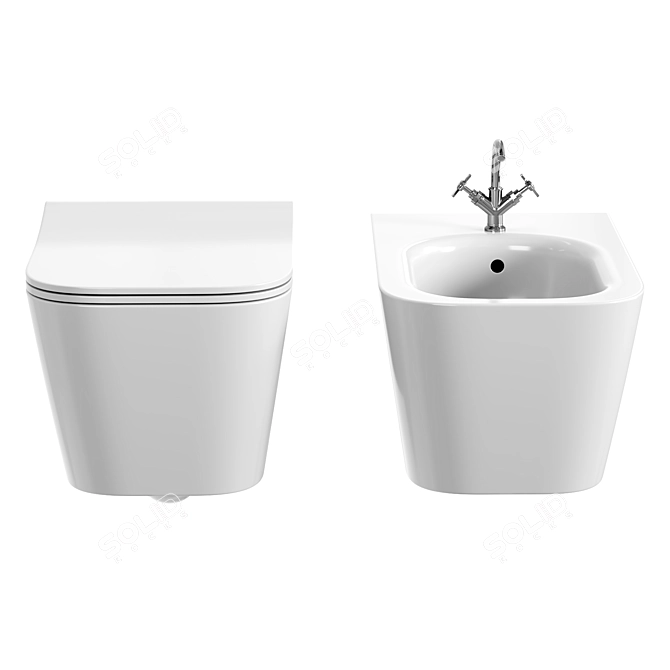 Ceramic Wall-Hung Rimless Toilet 3D model image 3
