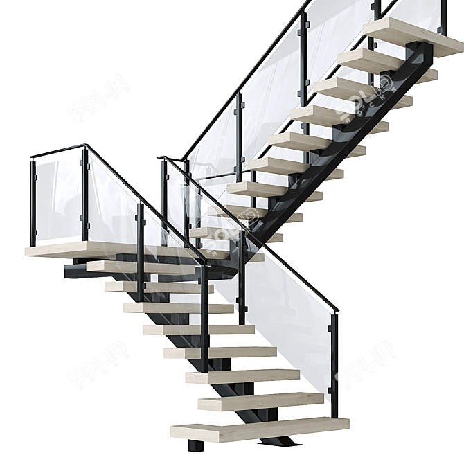 Sleek Metal Wood Glass Stairs 3D model image 1