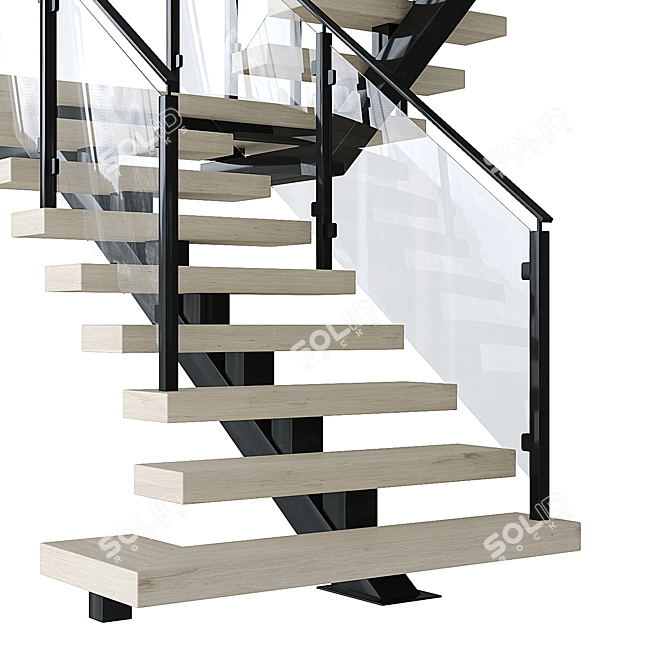 Sleek Metal Wood Glass Stairs 3D model image 2