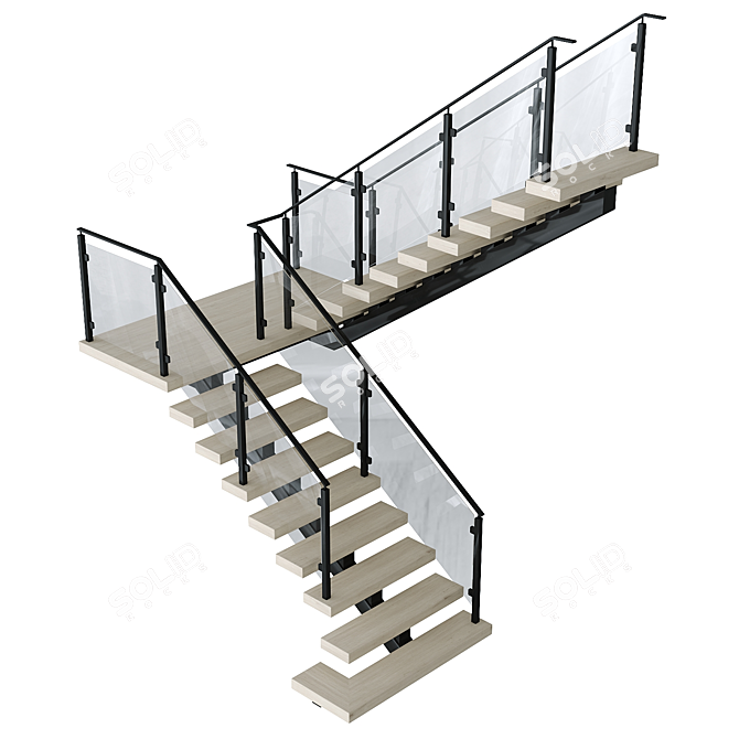 Sleek Metal Wood Glass Stairs 3D model image 3