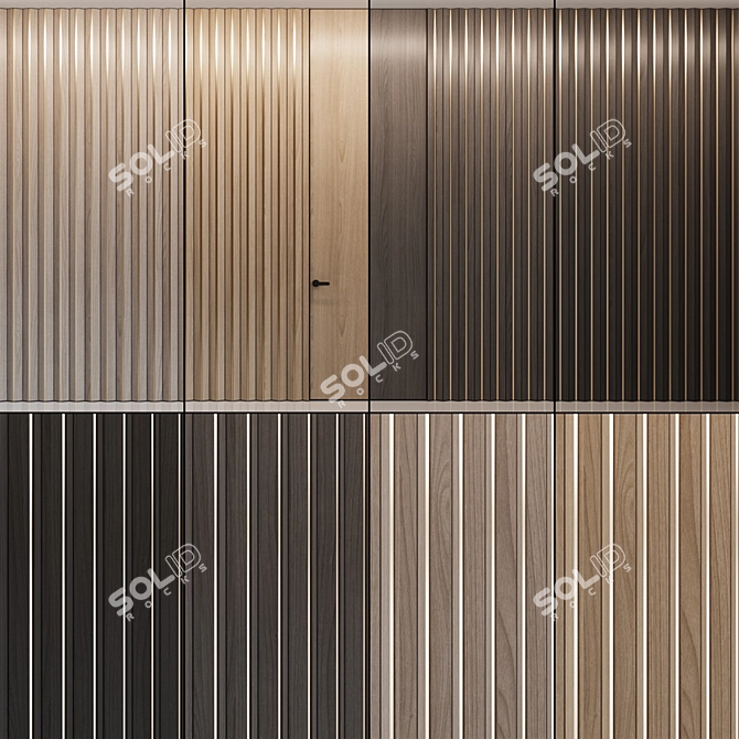 Brass Inlay Wood Wall Panels 3D model image 1