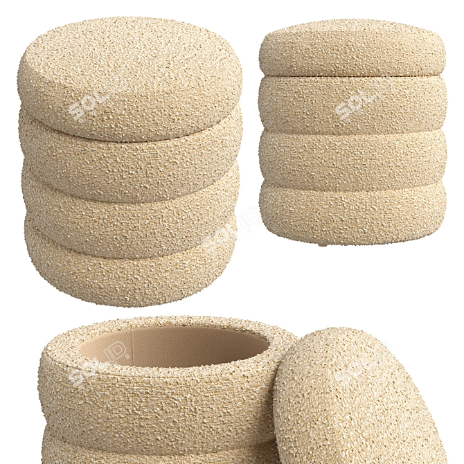 Boucle Storage Ottoman Collection 3D model image 3