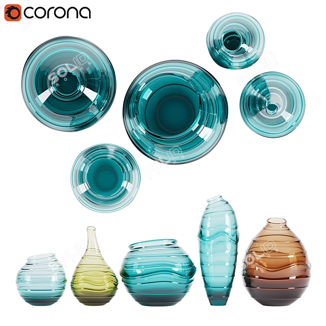 Handblown Glass Decor Vases 3D model image 2