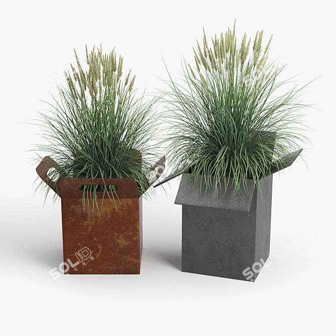 Modern Cubed Planter Set 3D model image 2