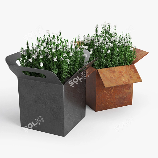 Sleek Square Planter Trio 3D model image 1