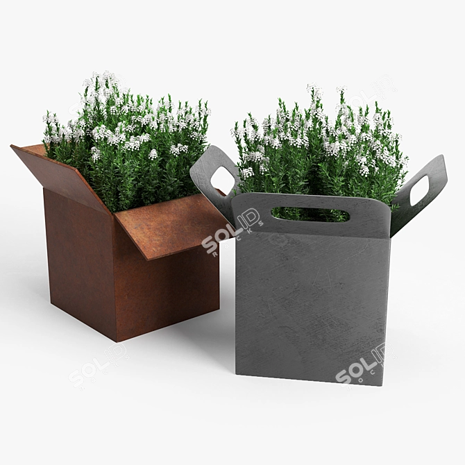 Sleek Square Planter Trio 3D model image 2