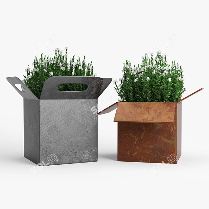 Sleek Square Planter Trio 3D model image 3