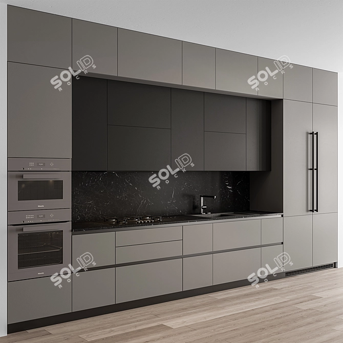 Contemporary Gray Black Kitchen Set 3D model image 1