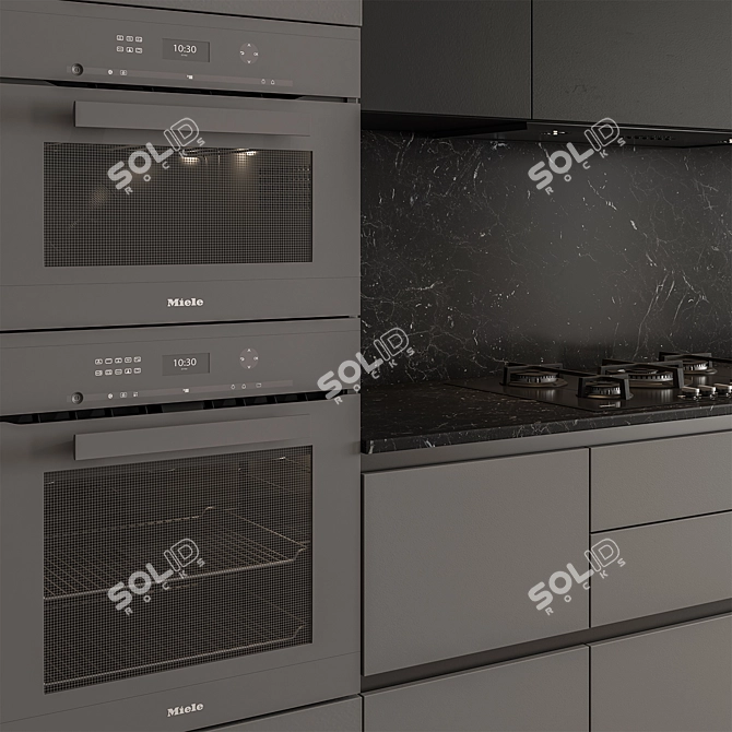 Contemporary Gray Black Kitchen Set 3D model image 2