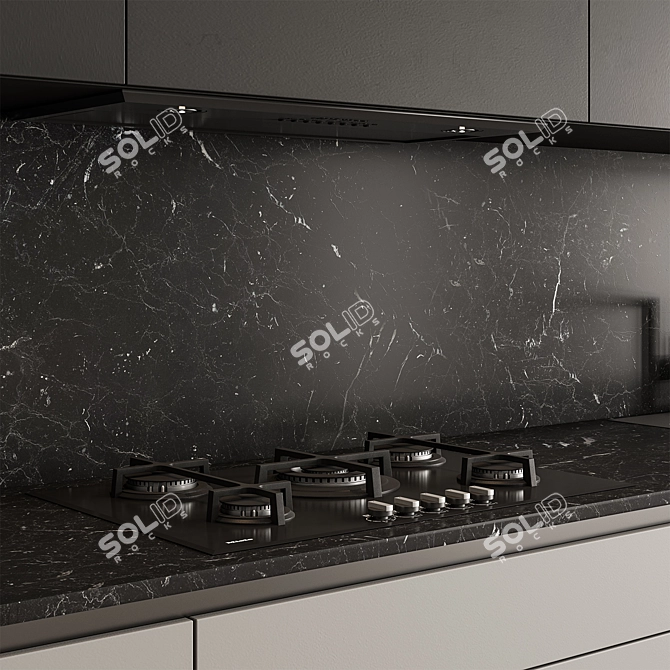 Contemporary Gray Black Kitchen Set 3D model image 3