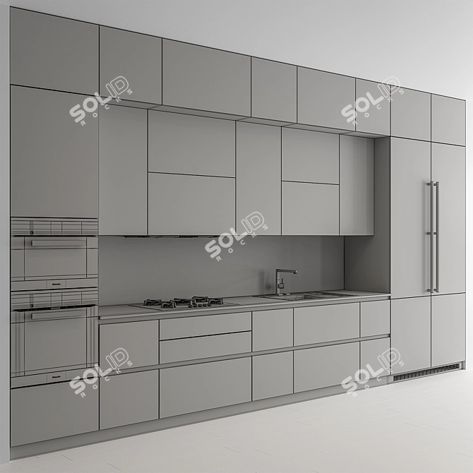 Contemporary Gray Black Kitchen Set 3D model image 5