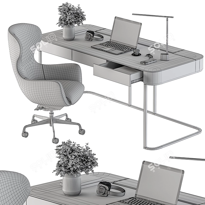 Executive Desk - Modern Workstation 3D model image 7