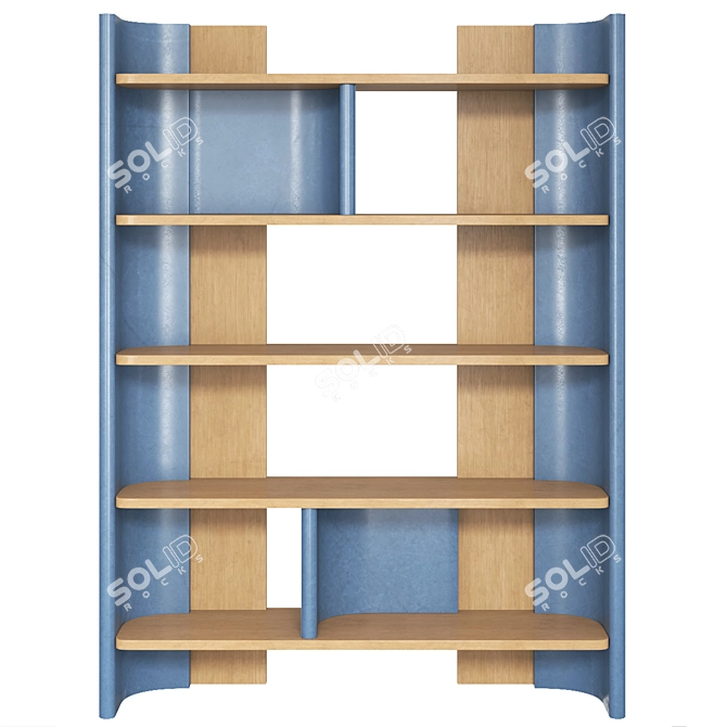 Elegant Oak & Leather Bookcase 3D model image 3