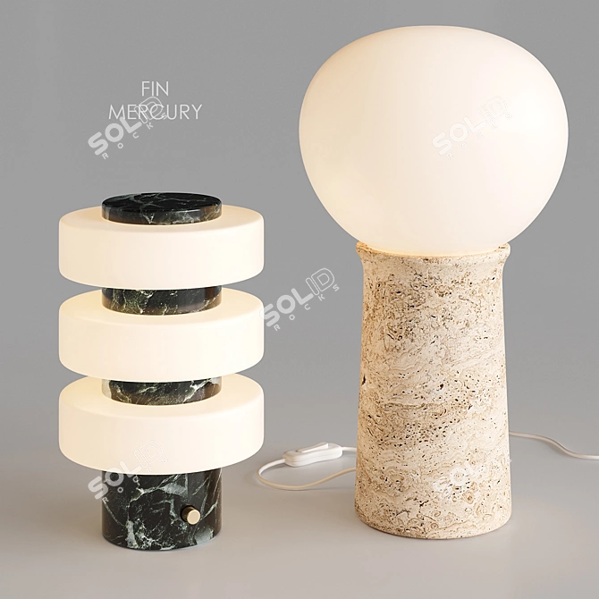 Mercury Travertine Table Lamp Set 3D model image 1